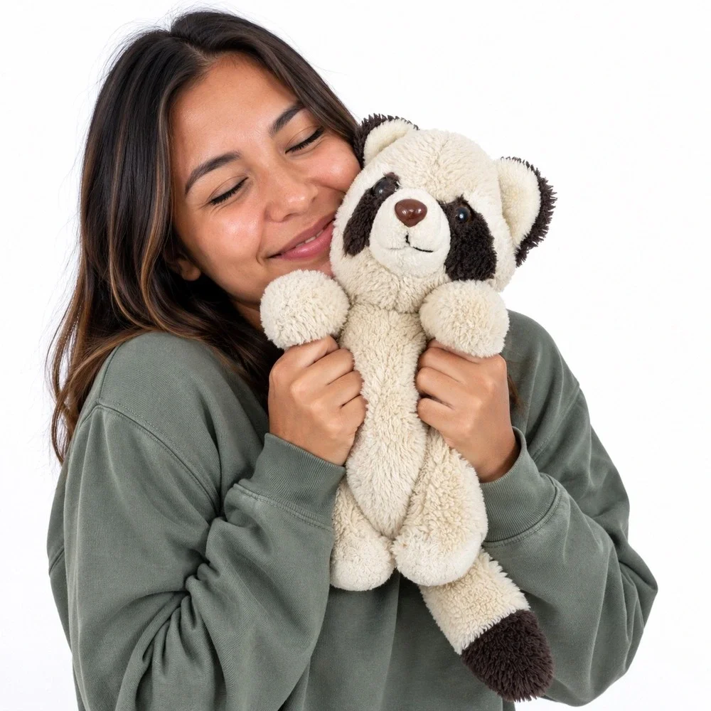Raccoon Plush Stuffed Animal Cream Brown Masked Face Bushy Tail 12